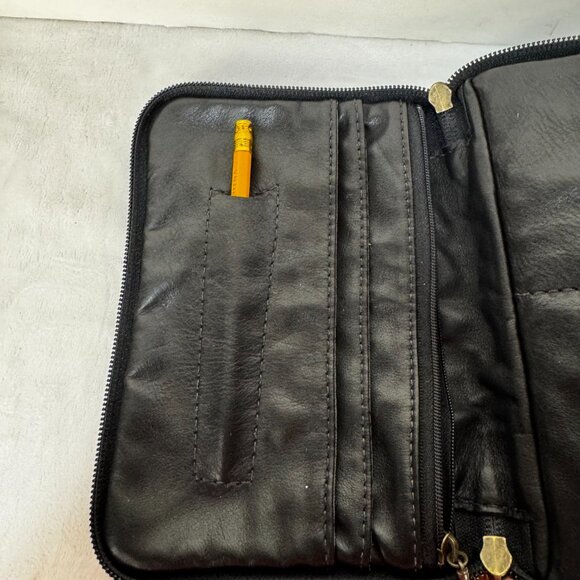 Atelier V Cuir Brown Black Daisy Embossed Leather Shoulder Wallet Clutch Purse W - Picture 11 of 16